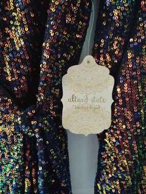 NEW ROMPER ALTAR'D STATE RAINBOW  SEQUINS BISHOP SLEEVES DRESS XS 0-2 NWT